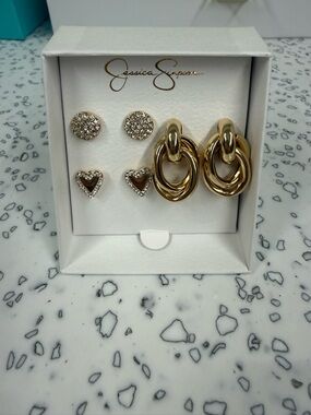Jessica Simpson Gold Tone Trio Earring Set